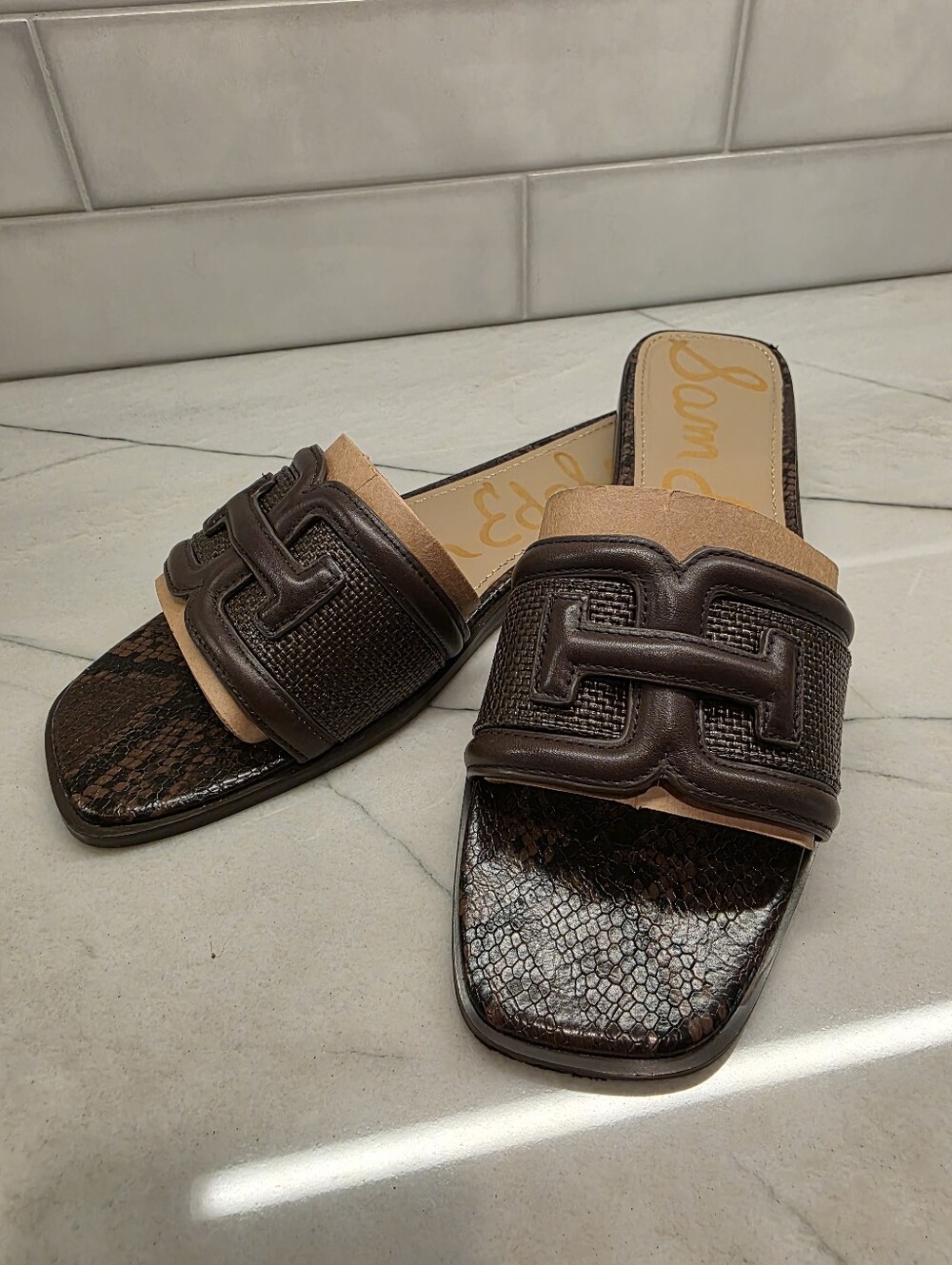 Sam Edelman Dark Brown Textured Slide Mules